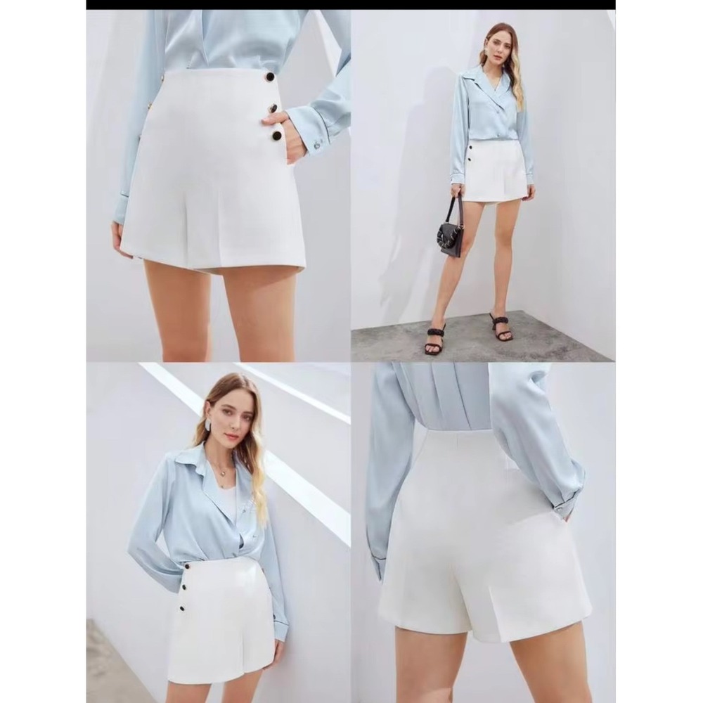 MOTF Premium Wide Leg Dress Shorts Womens S White NEW Nautical Button Detail